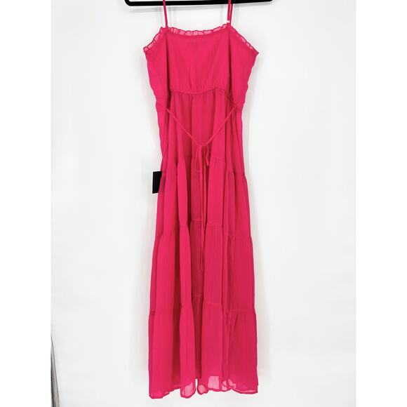 Lulu's NWT Set On You Hot Pink Lurex Tiered Midi Dress Size S - Picture 9 of 10